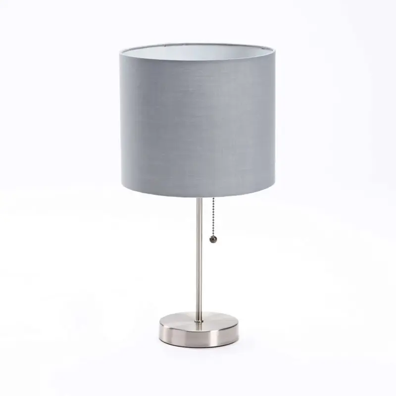 TABLE LAMP METAL BASE GREY FABRIC SHADE