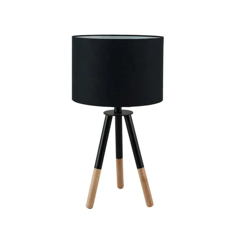 TABLE LAMP WOODEN TRIPOD BLACK FABRIC SHADE
