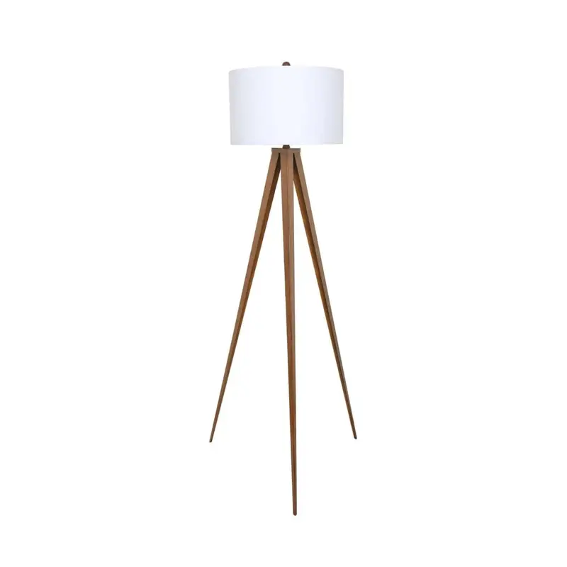 FLOOR LAMP BROWN METAL TRIPOD WHITE SHADE 153cm