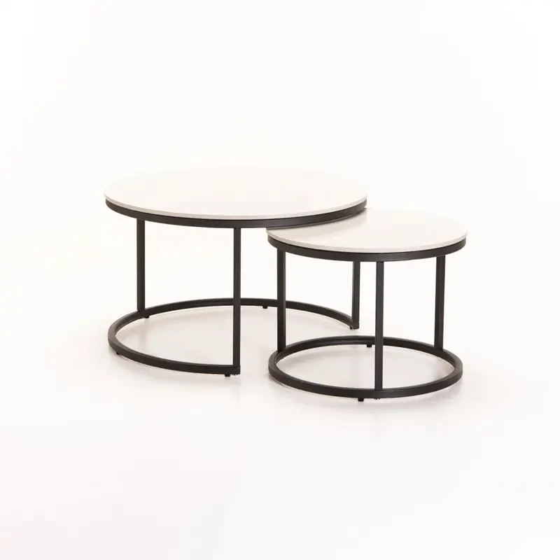 GIO SET OF 2 STONE TOP COFFEE TABLE - BLACK LEG