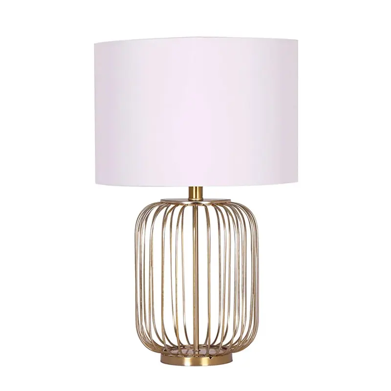 TABLE LAMP METAL CAGE BASE CREAM FABRIC SHADE