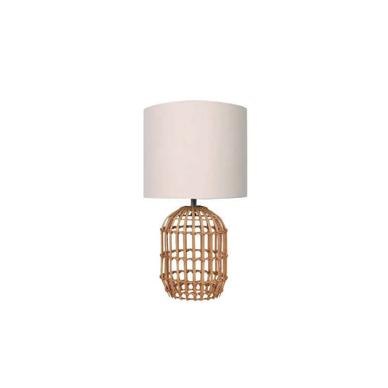 TABLE LAMP RATTAN CAGE CREAM FABRIC SHADE
