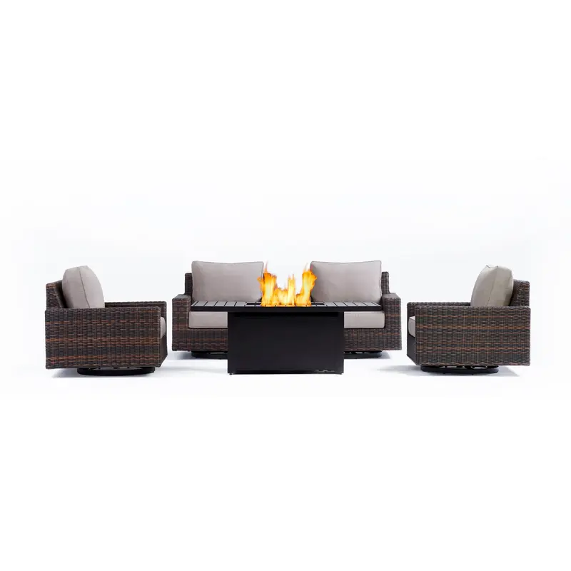 Langdon Outdoor Fire Pit Table Set with 4 Swivel Glider Chairs