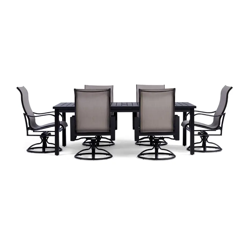 Pepin 7 Piece Rectangular Outdoor Dining Set with Swivel Rocking Chairs