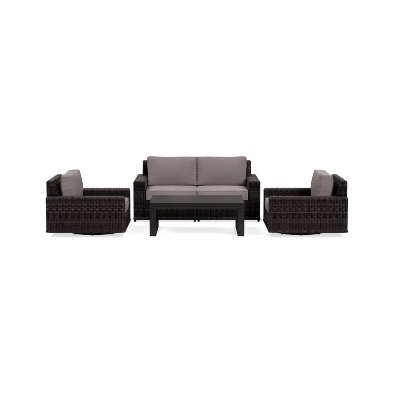 Langdon Outdoor Loveseat Set with Swivel Glider Chairs