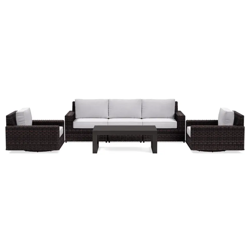 Langdon Outdoor Sofa Set with Swivel Glider Chairs