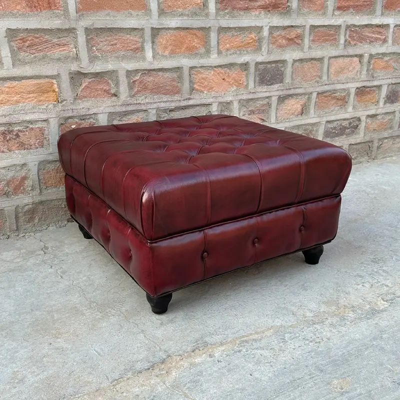 Oxford Red Chesterfield Leather Ottoman