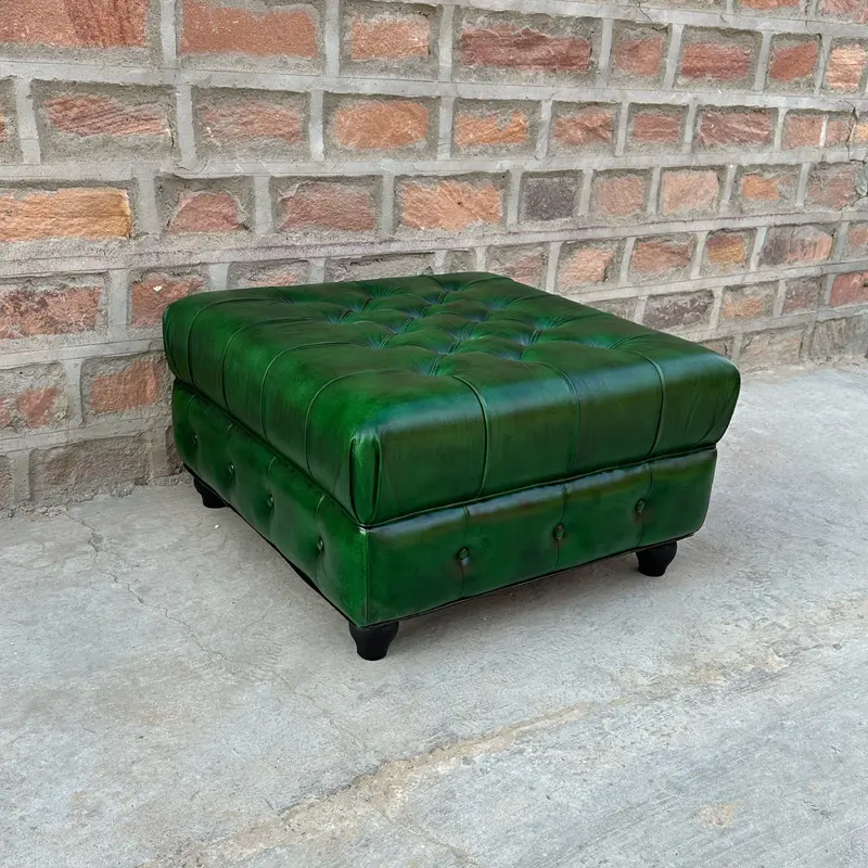 Polo Green Chesterfield Leather Ottoman