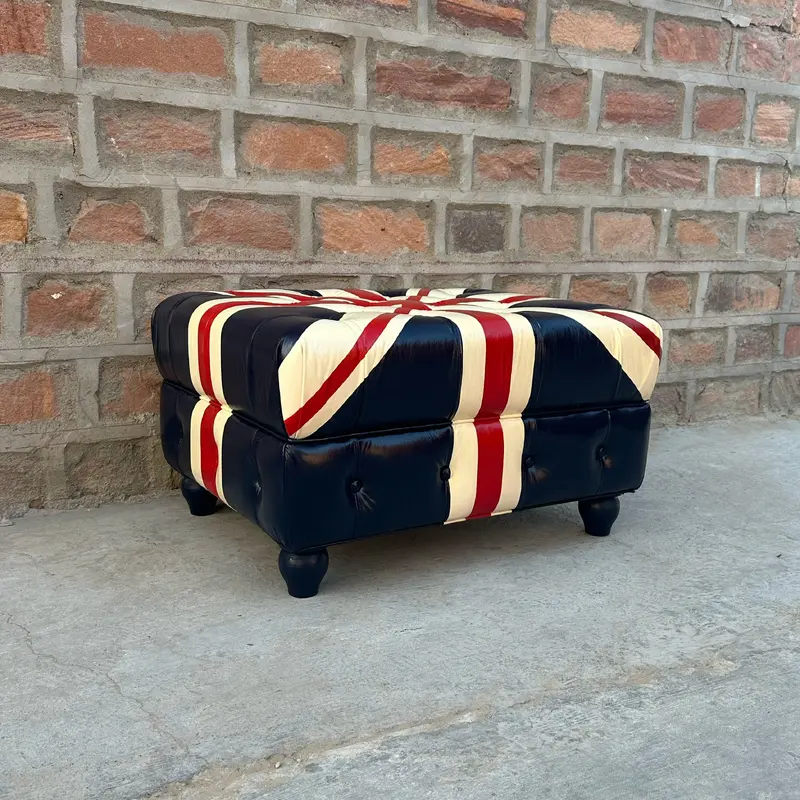 Union Jack Chesterfield Leather Ottoman