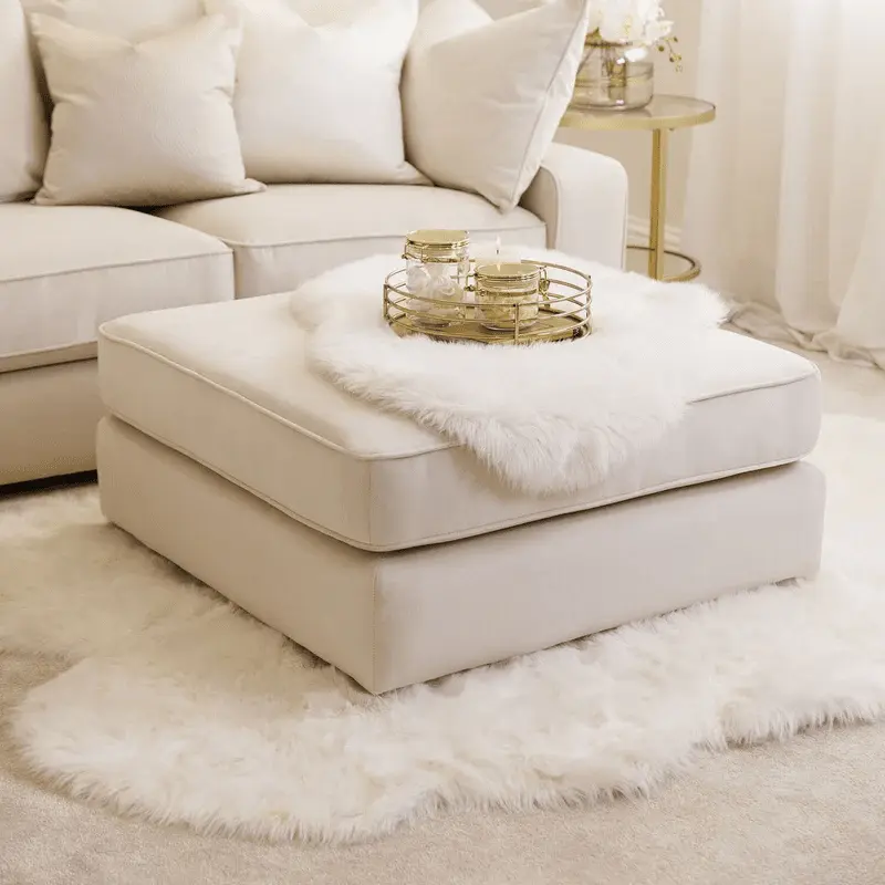 Victoria Cream Velvet Footstool