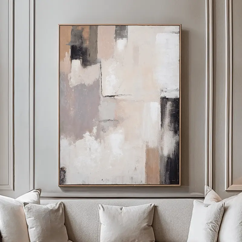 Alisona Neutral & Grey Textured Abstract Canvas with Natural Frame