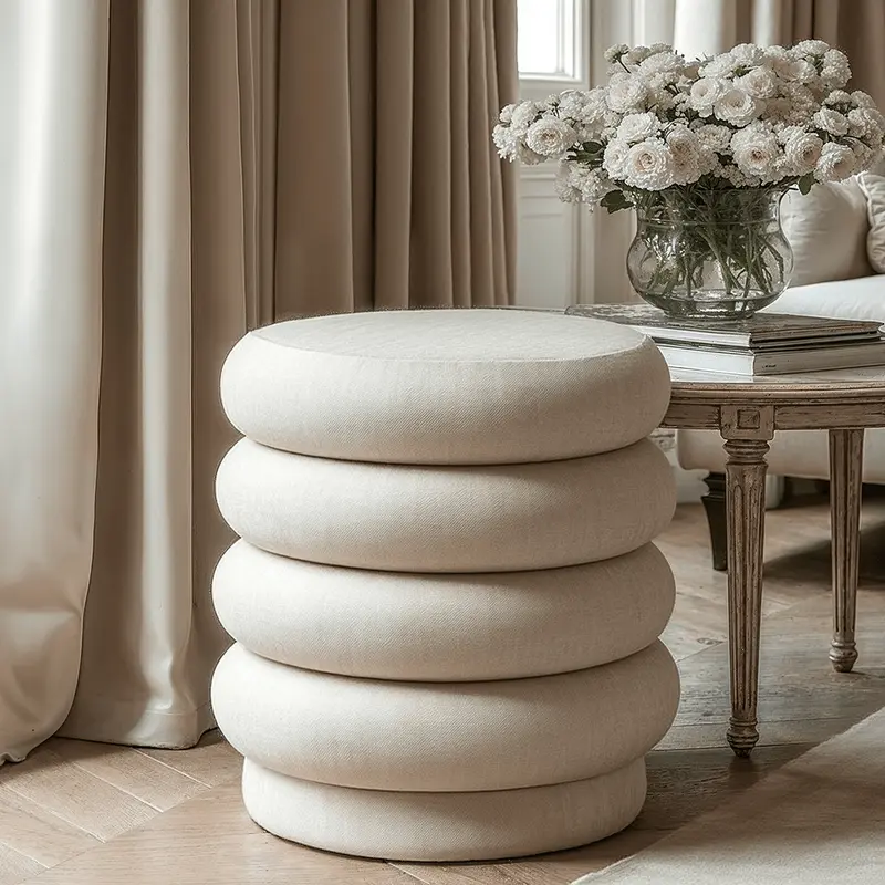 Amreli Curved Cream Upholstered Stool
