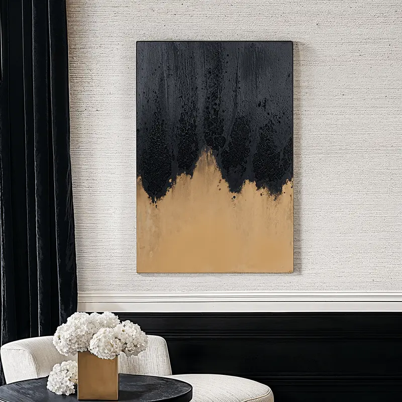 Aria Black & Gold Abstract Frameless Canvas Wall Art
