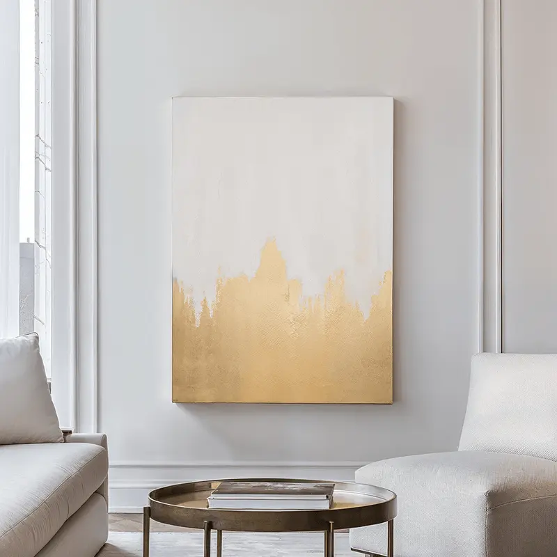 Aria White & Gold Abstract Frameless Canvas Wall Art