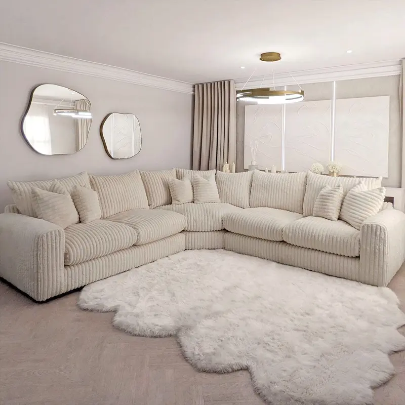 Aspen Stone Faux Fur Chunky Ribbed Cord Sofa Range