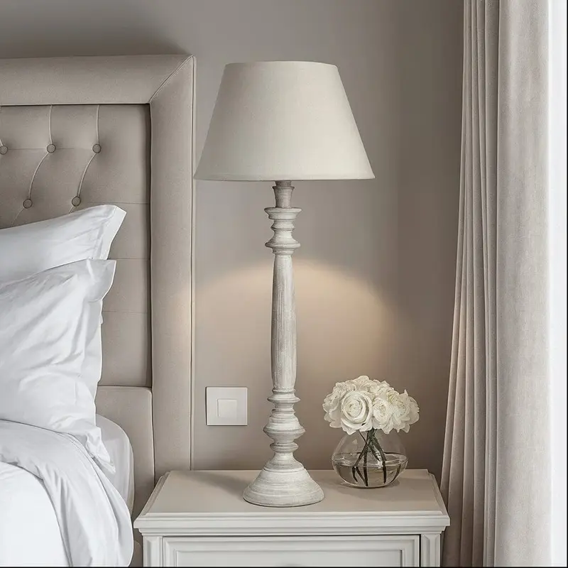 Chatsworth Tall Wooden Thin Table Lamp with Neutral Shade