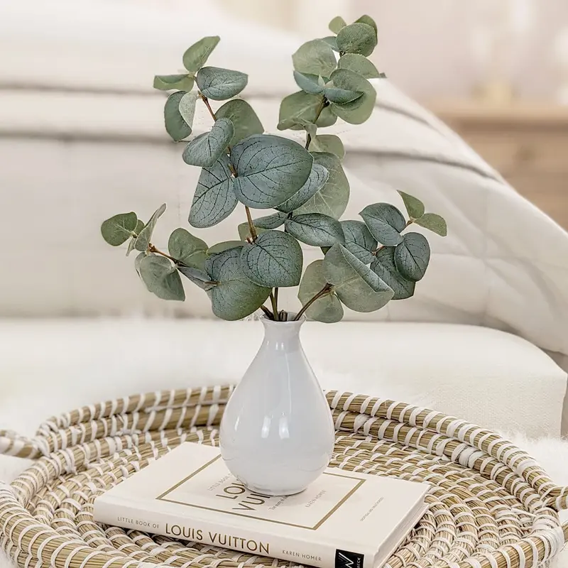 Clovelly White Ceramic Decorative Vase With Eucalyptus