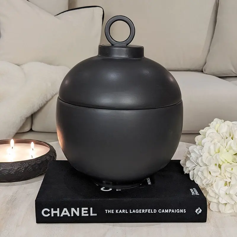 Colton Large Black Ceramic Lidded Decorative Jar