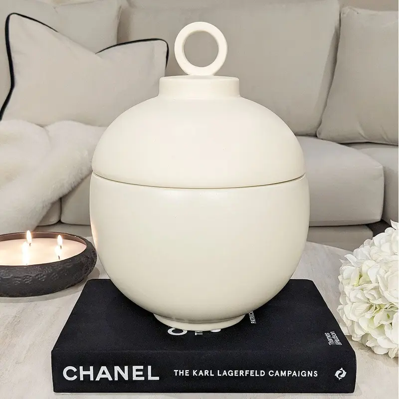 Colton Large Cream Ceramic Lidded Decorative Jar