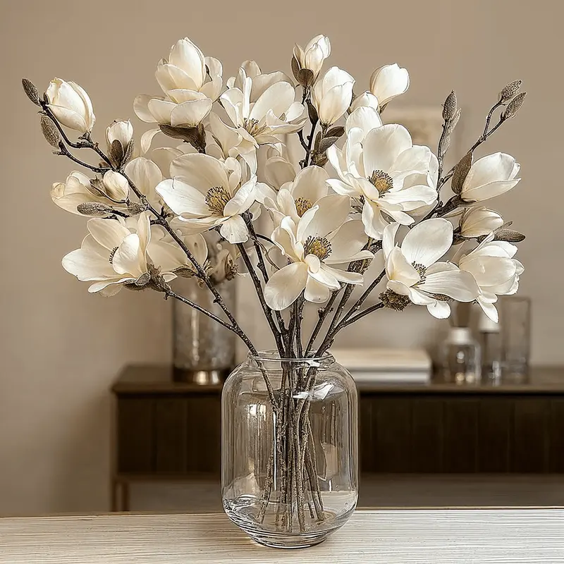 Cream Faux Magnolia Branch Single Stem Floral