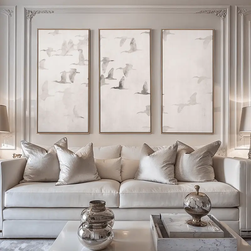 Darina White Birds Canvas Wall Art with Natural Frame - Set of 3