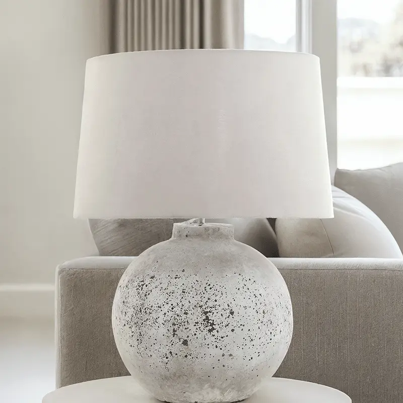 Dorchester Large Stone Ceramic Rounded Table Lamp with Neutral Shade