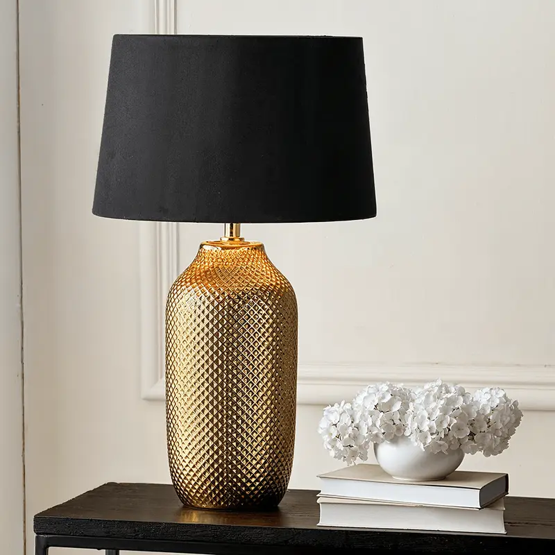 Eden Gold Textured Ceramic Table Lamp with Black Shade