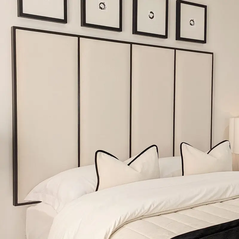 Elodie Premium Cream Velvet Headboard with Black Wooden Inlay