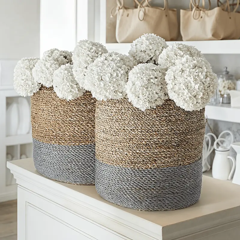 Eva Two Toned Natural & Grey Baskets - Set of 2