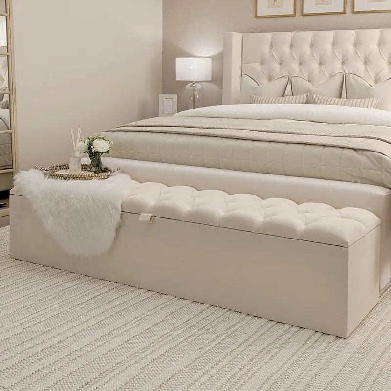 Harper Luxury Beige Textured Ottoman Box