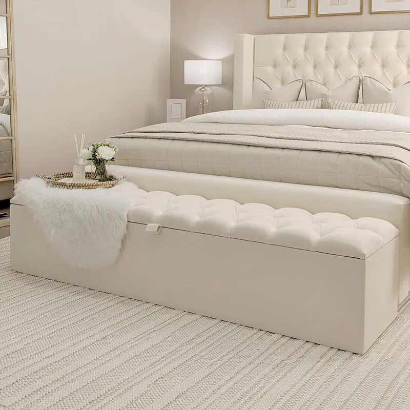 Harper Luxury Ivory Textured Ottoman Box