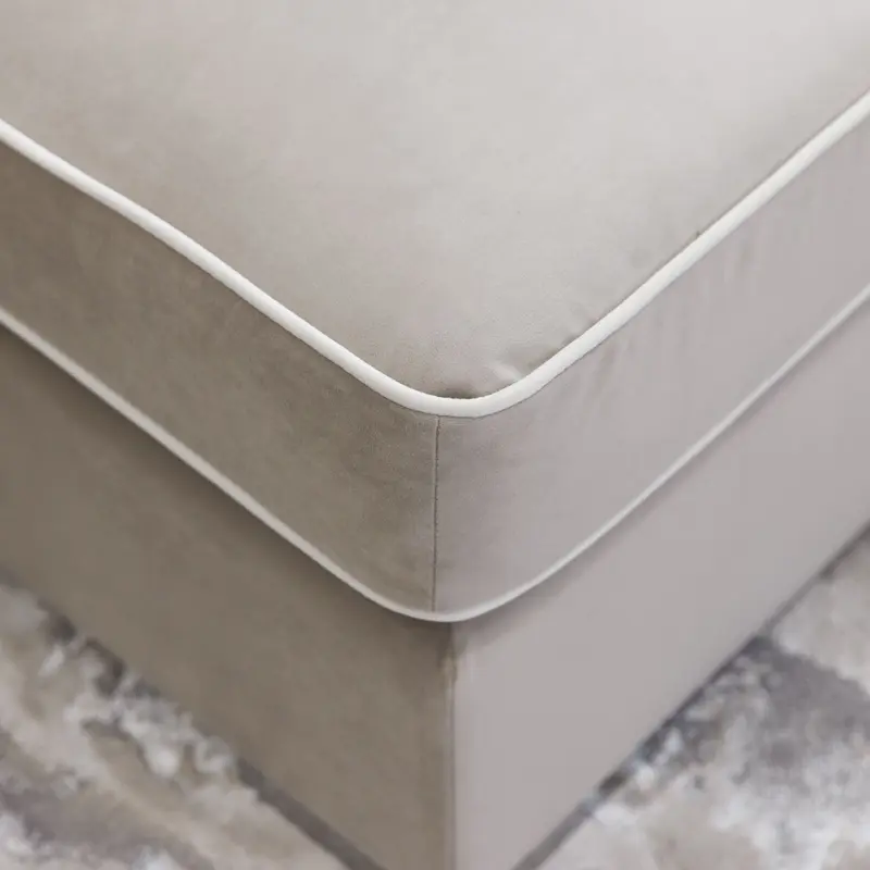 In Stock - Olivia Mink Premium Large Sofa Footstool with Bone Piping