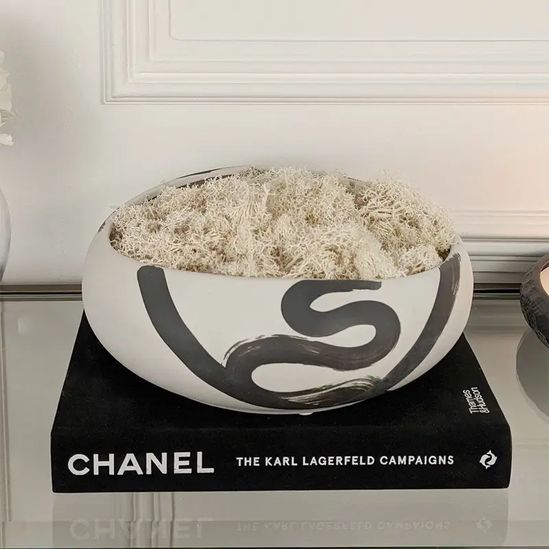 Jaxon Black & Cream Paint stroke Decorative Ceramic Bowl