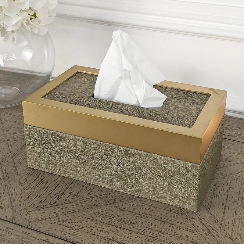 Josette Mink Shagreen & Gold Decorative Tissue Box