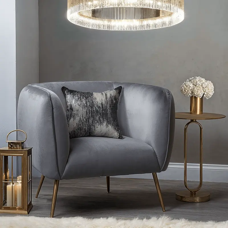 Juliana Dove Grey Velvet Accent Chair with Gold Legs