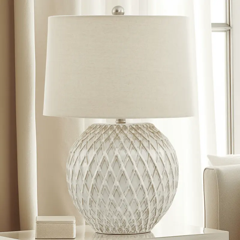 Lacy Lattice Ceramic Table Lamp with Linen Shade