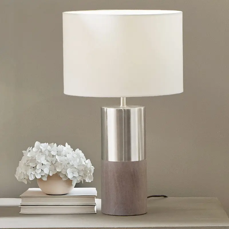 Liberty Grey Wood & Silver Table Lamp with White Shade