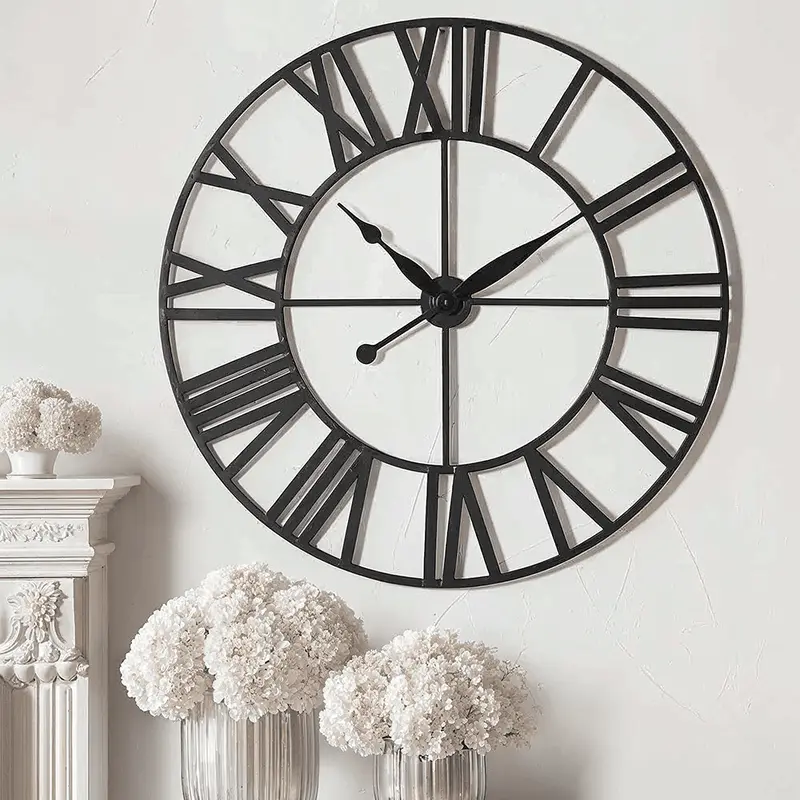 Nalini Large Black Metal Round Wall Clock
