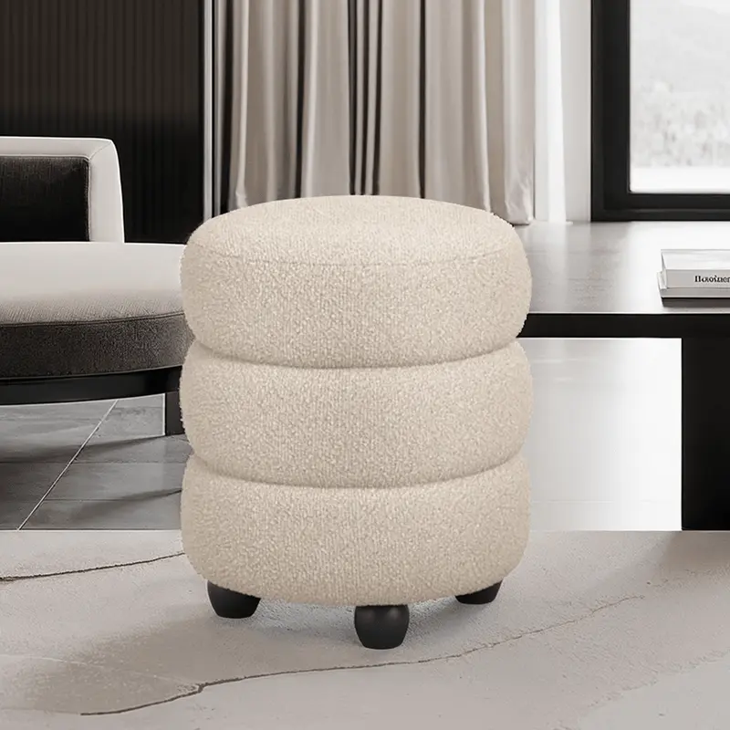 Omura Beige Boucle Pouffe with Black Feet