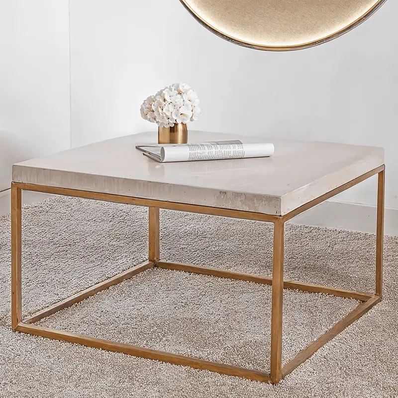 Robyn Beige Granite & Gold Square Coffee Table