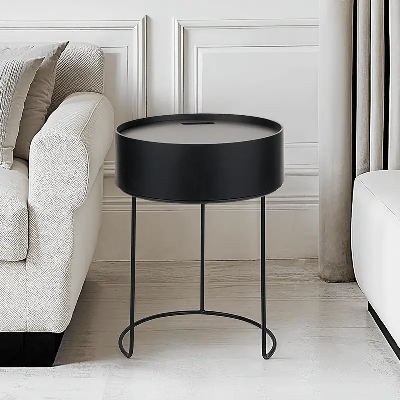 Rosolini Black Wood Veneer & Metal Storage Side Table