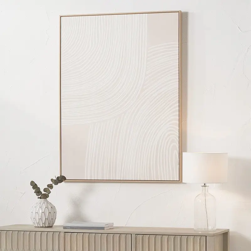 Sadie Natural & White Abstract Canvas Wall Art with Wooden Frame