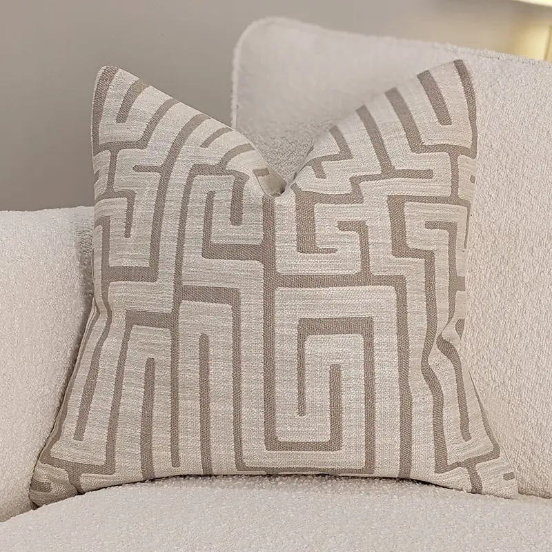 Serene Neutral Geometric Printed Cushion - 45 x 45cm