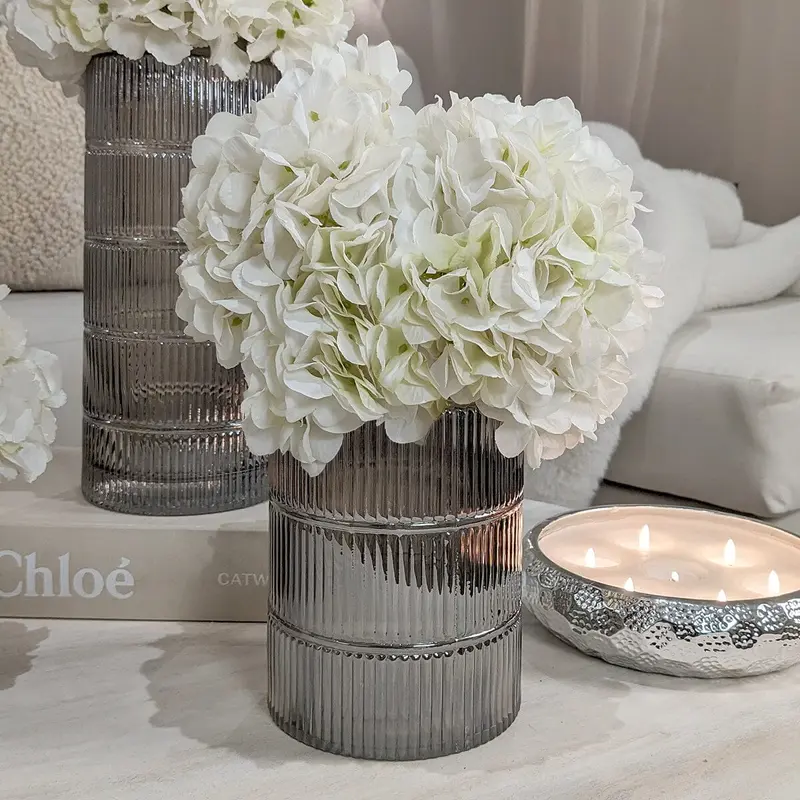 Seville Medium Smoked Glass Ribbed Vase