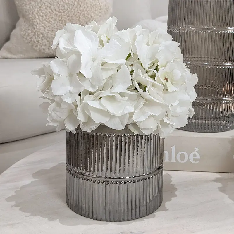 Seville Petite Smoked Glass Ribbed Vase