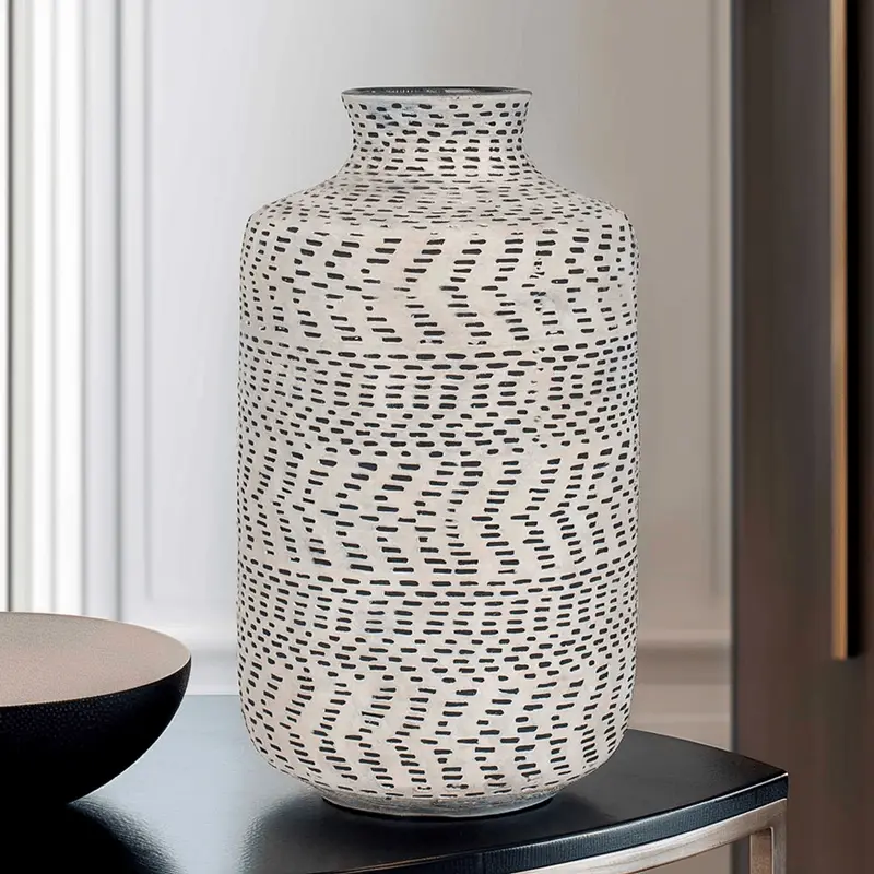 Sidira Natural & Black Aztec Print Stoneware Vase