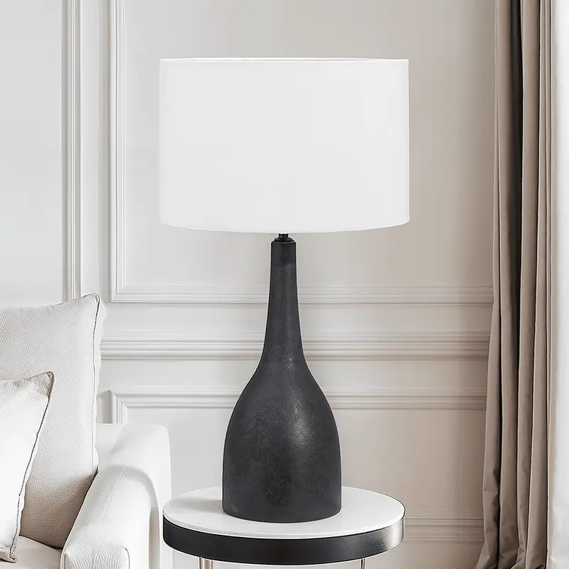Sohan Black Mango Wood Curved Table Lamp with White Shade