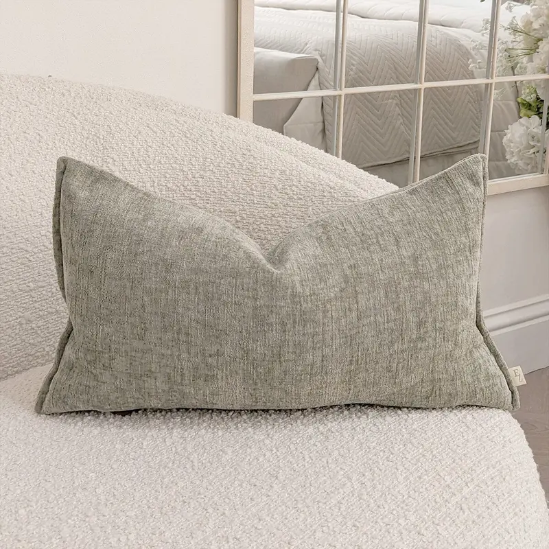 Souffle Sage Green Woven Cushion with Oxford Border - 30x50cm