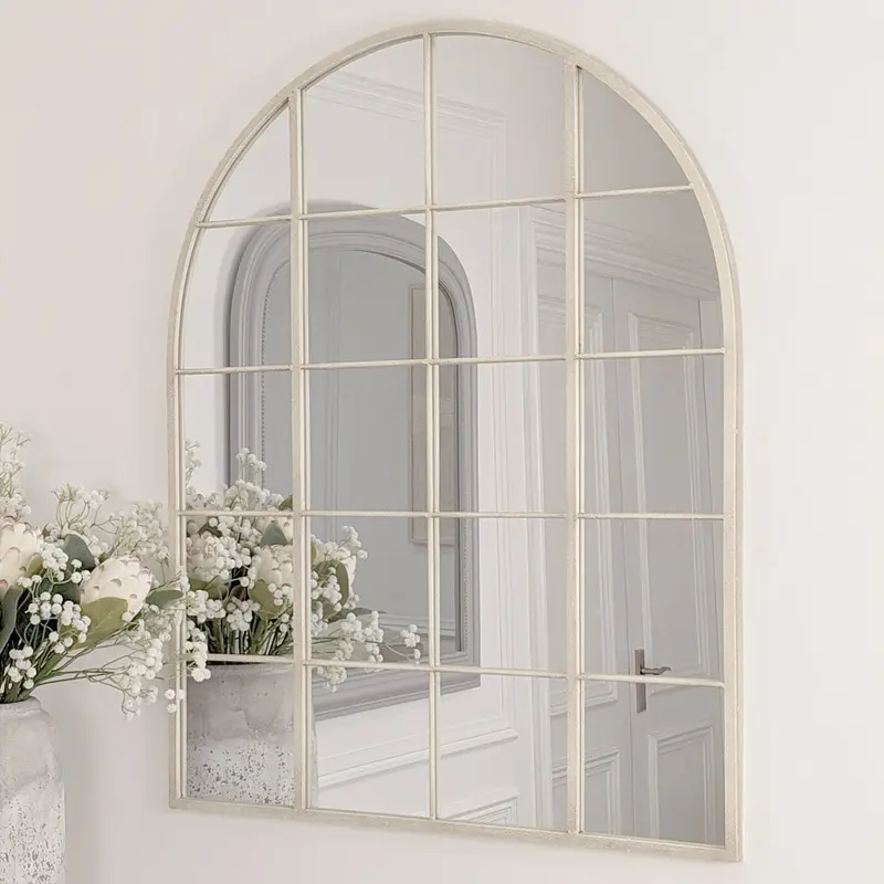 Woburn Whitewashed Wooden Arched Top Window Mirror