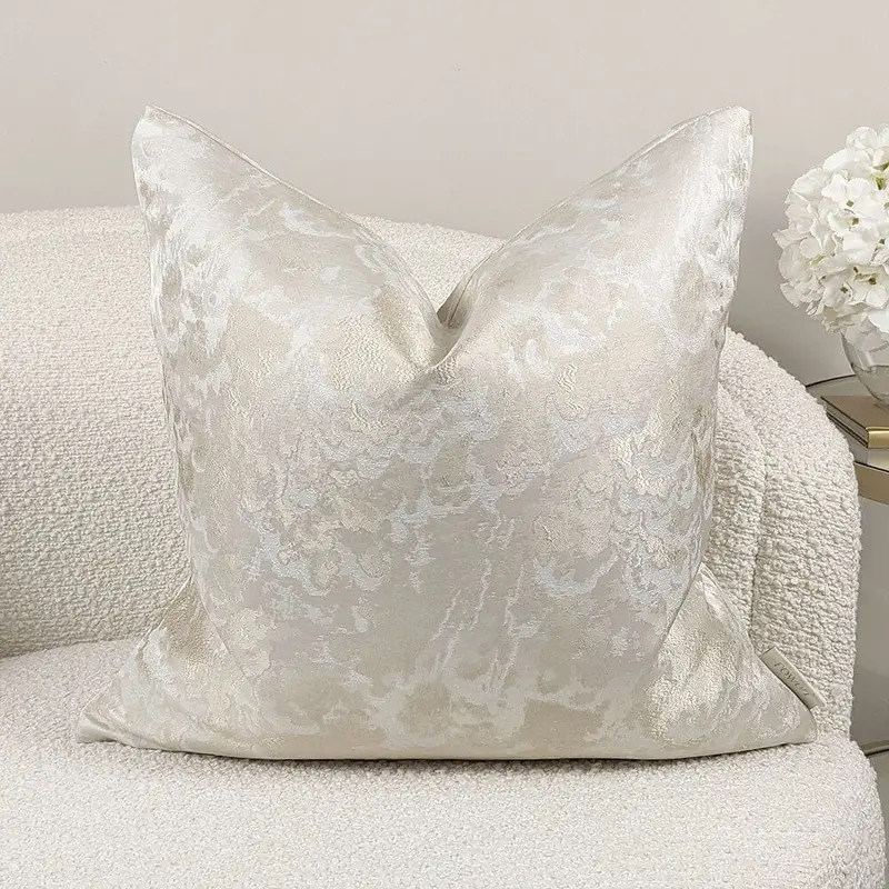Yasmin Gold & Cream Metallic Cloud Print Cushion - 50x50cm